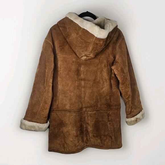 00s Covington Womens Suede Leather Shearling Lined Hooded Coat Sm Y2K - Picture 7 of 10